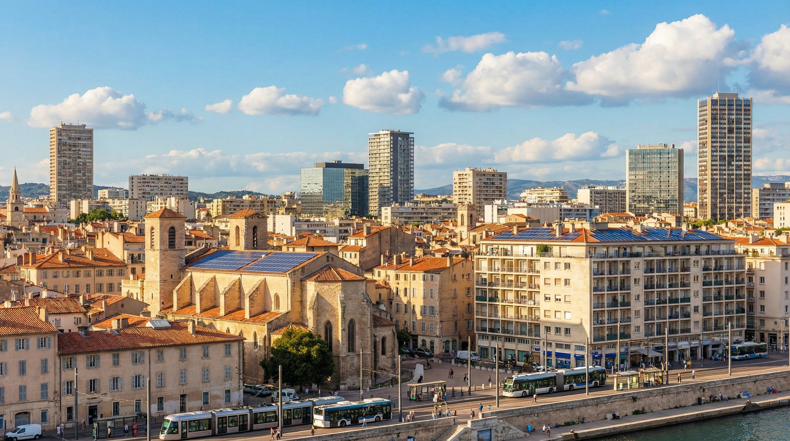 European city with solar installations