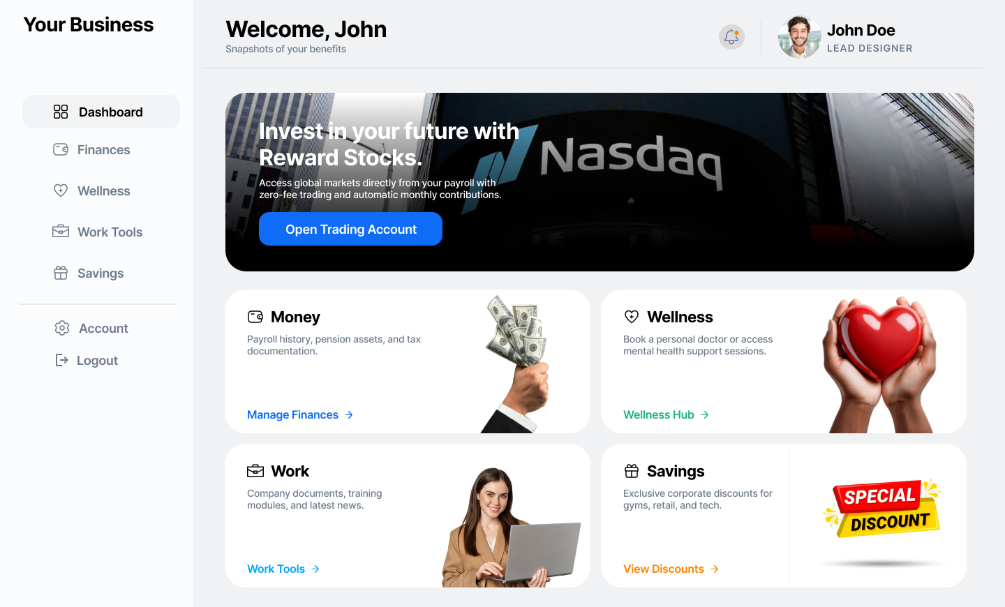 Benefits Portal Main Dashboard
