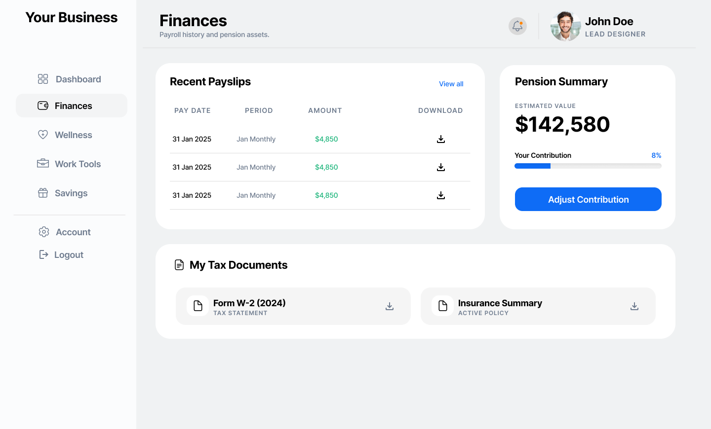 Benefits Portal Finances