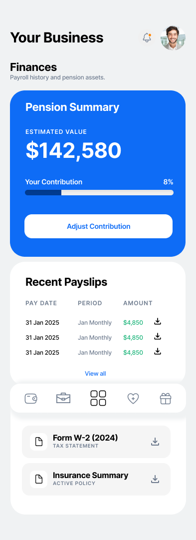 Mobile App Finances Screen